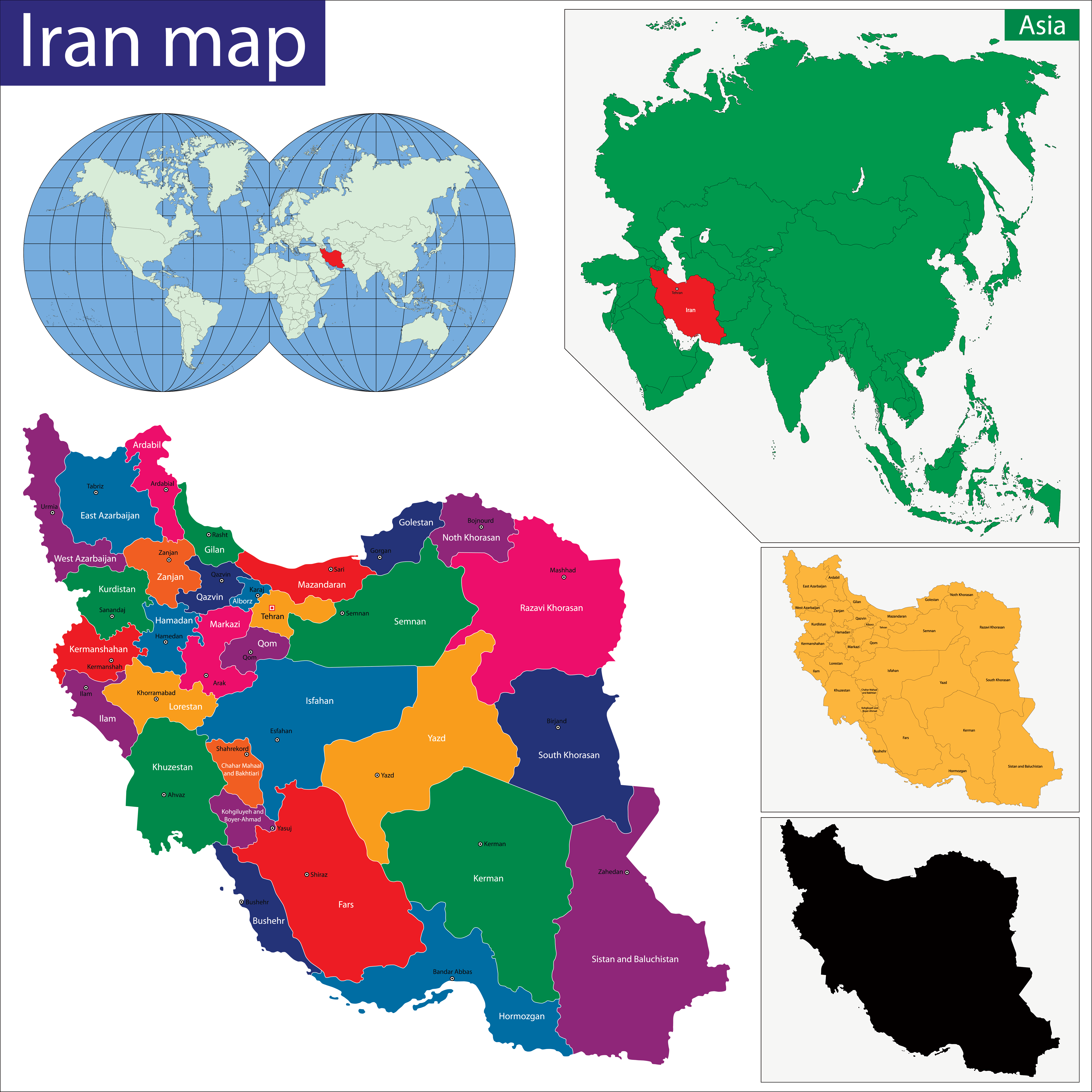 نقشه ایران و خاورمیانه با شهرها