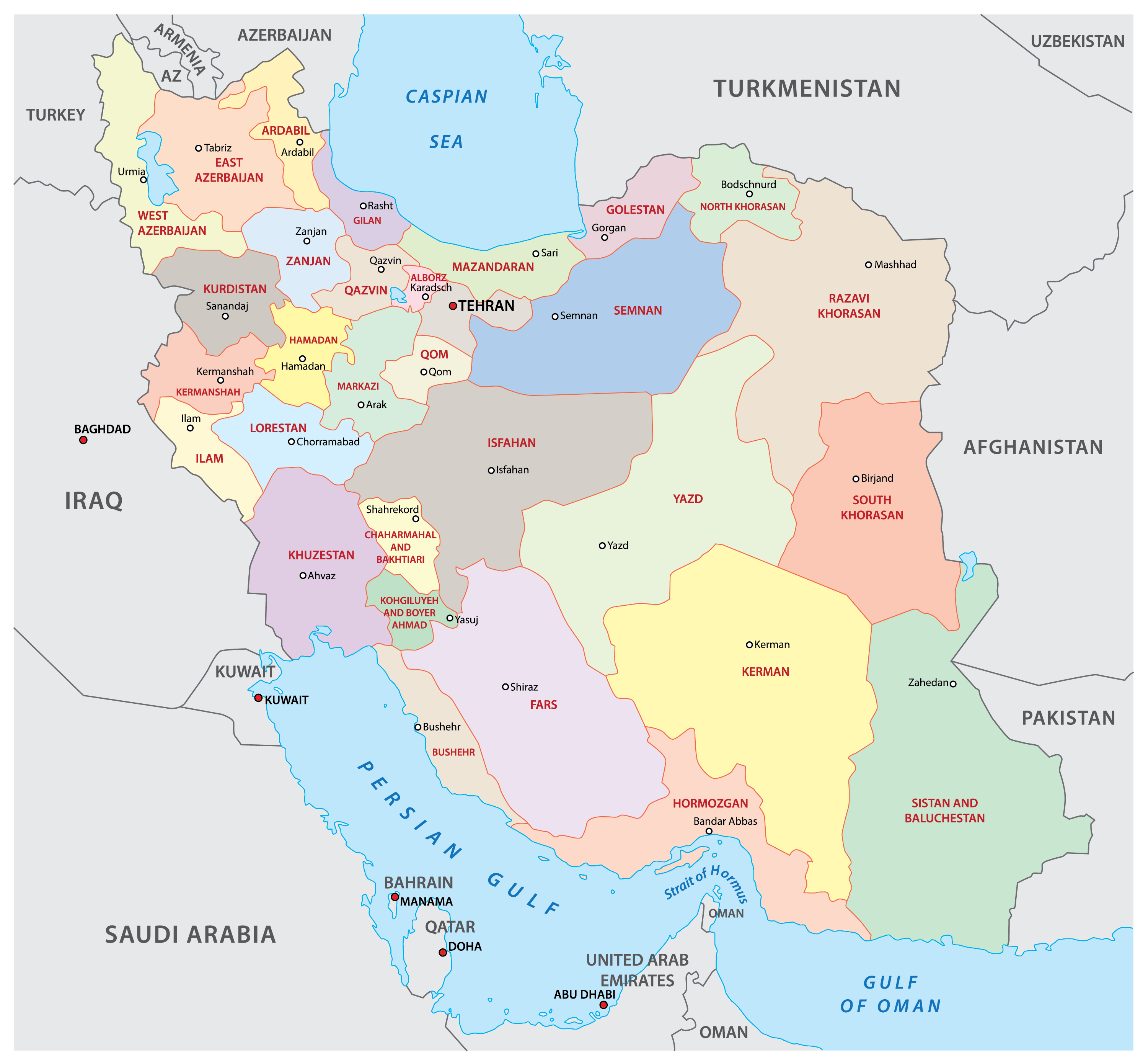 Map of Iran with complete specifications and infinitely excellent quality and better than pdf format in English