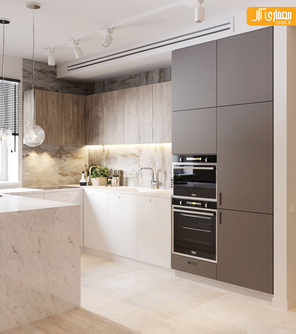 طراحی داخلی آشپزخانه با سنگ مرمر