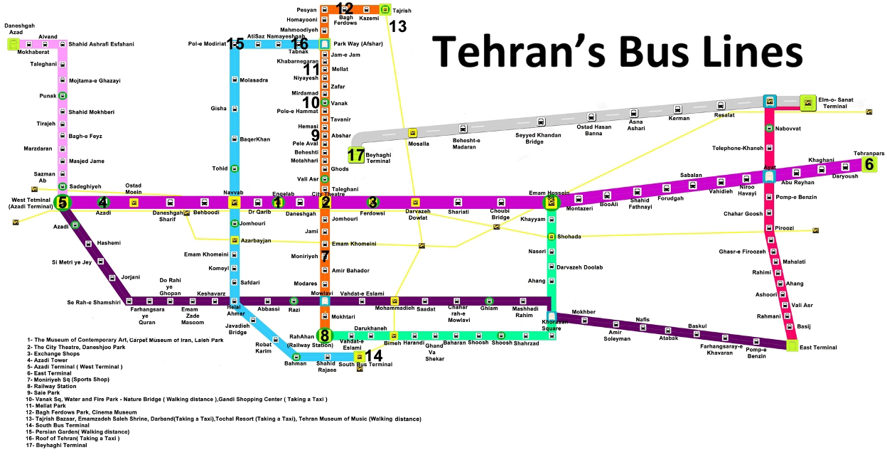 نقشه خطوط B.R.T تهران